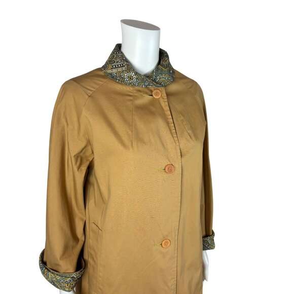 Vintage 70s Reversible Coat Women's Medium Paisley Print Gray Tan Trench - Picture 5 of 16